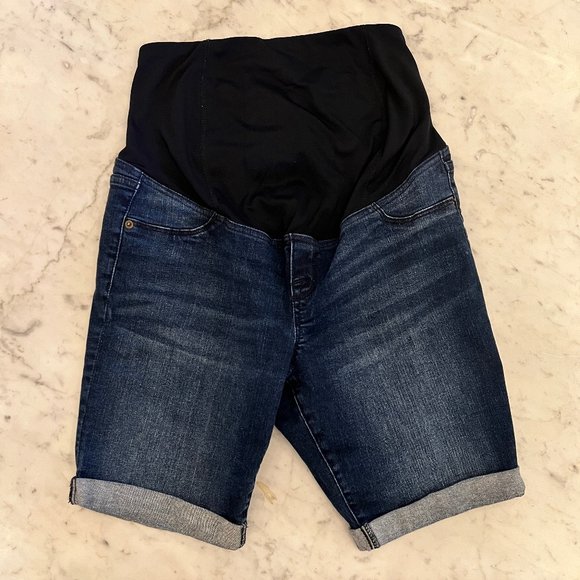 Isabel Maternity Dark Blue Denim Bermuda Short Size 8 - Picture 1 of 6